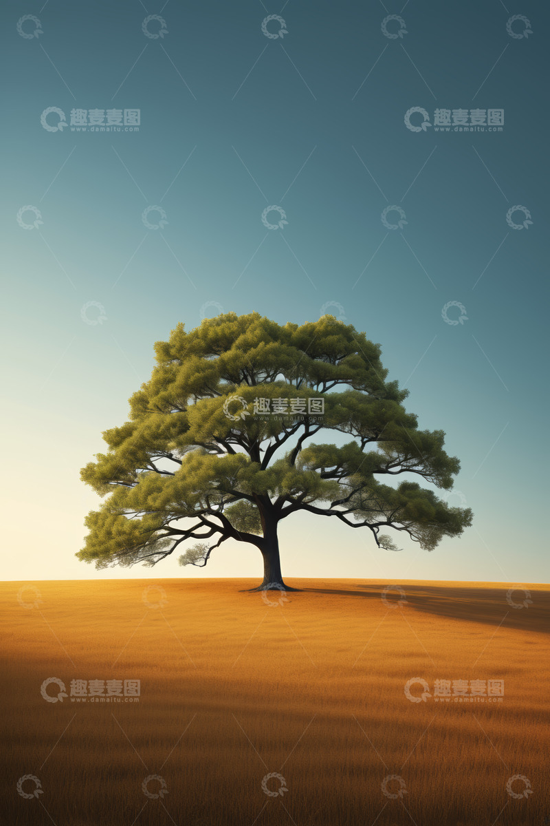 高清大图下载【趣麦麦图】旷野中独立的绿树