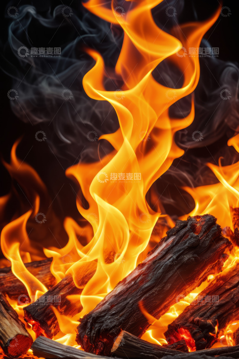 高清大图下载【趣麦麦图】燃烧的柴火火焰特写