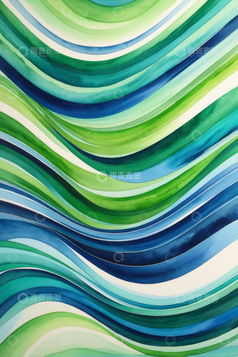 高清大图下载【趣麦麦图】蓝绿相间波浪纹理艺术图案