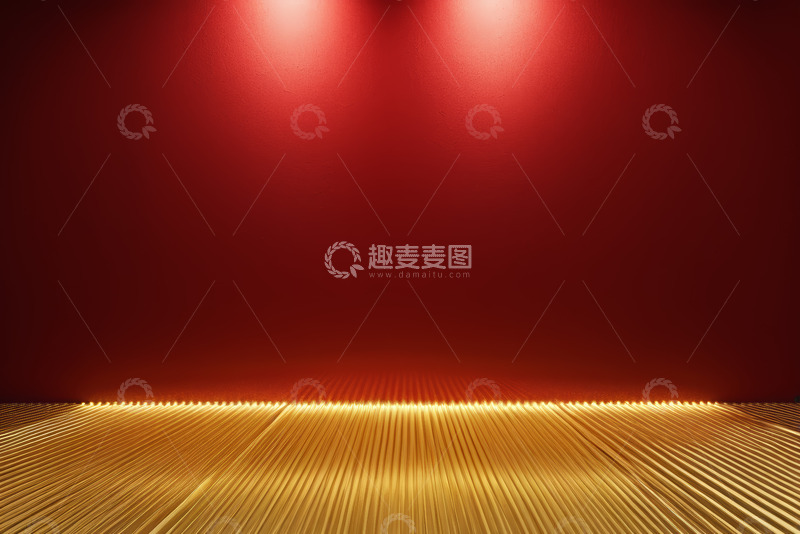 高清大图下载【趣麦麦图】红色背景金色条纹地面场景