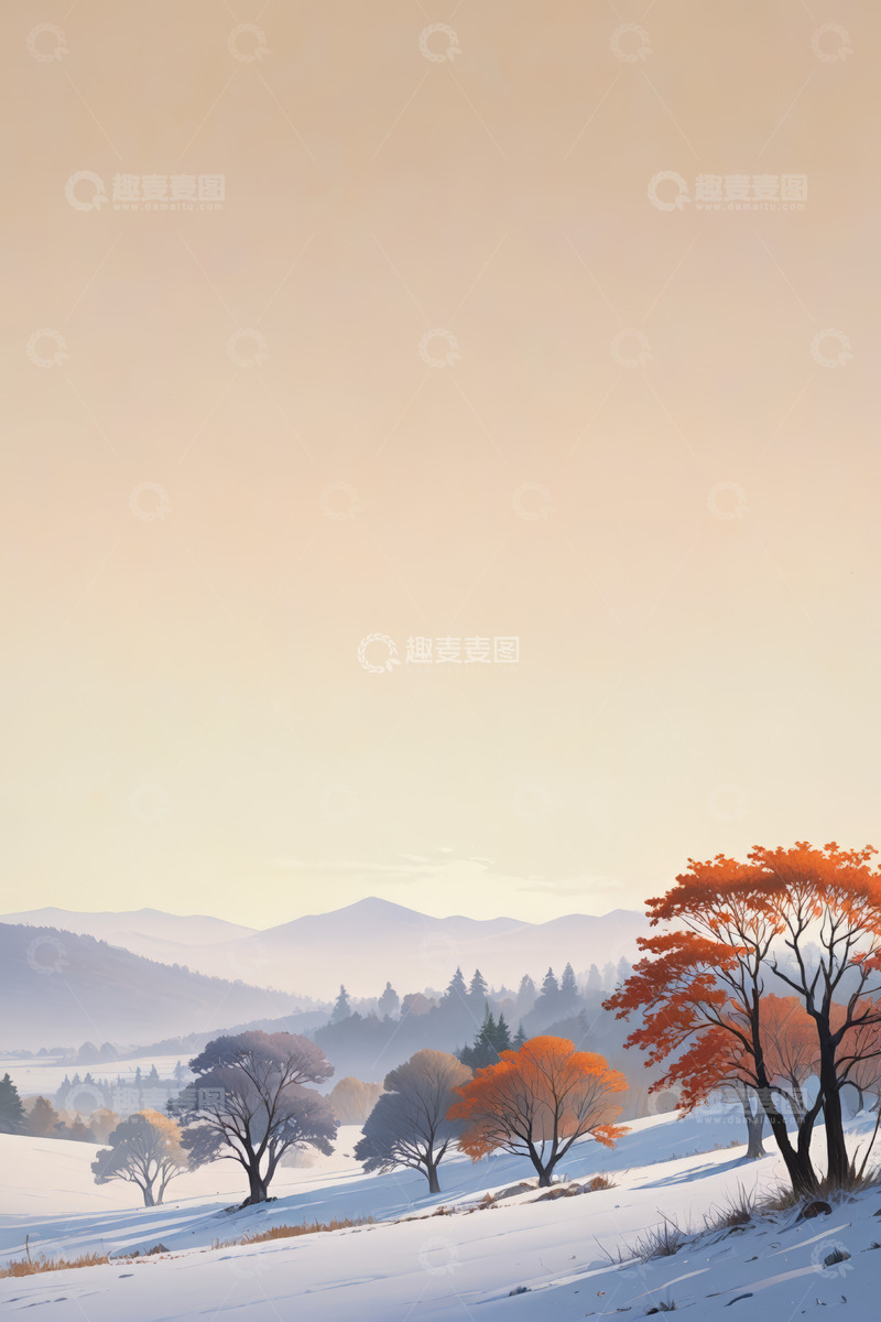 高清大图下载【趣麦麦图】雪后山林秋景自然风光