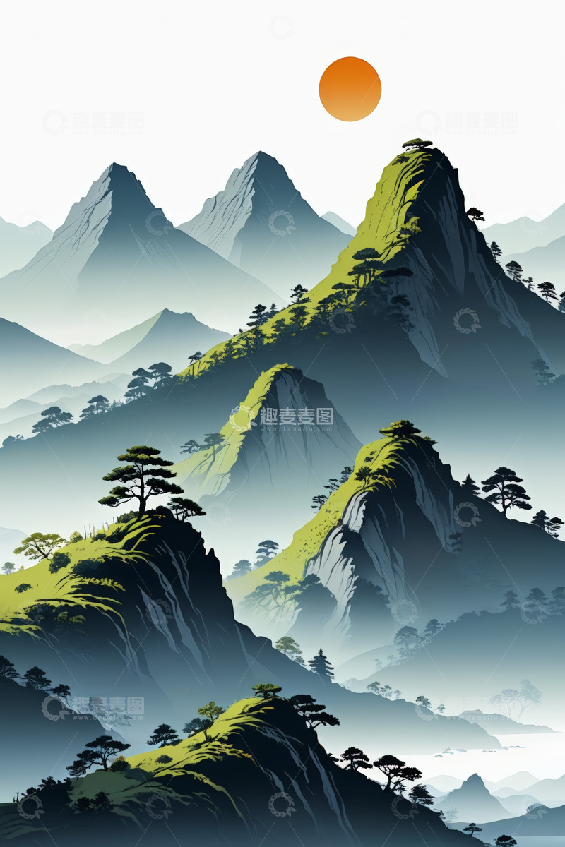 高清大图下载【趣麦麦图】山峦与落日自然风光