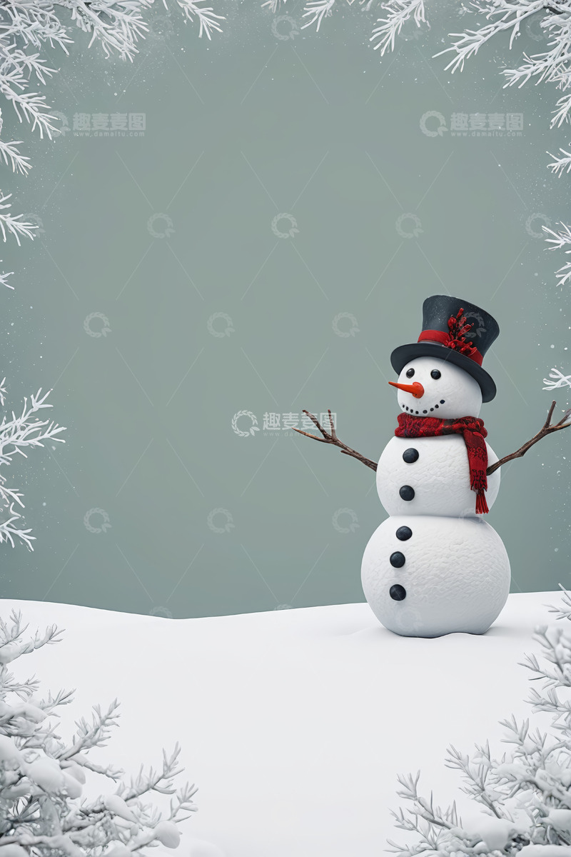 高清大图下载【趣麦麦图】戴帽围巾雪人雪景