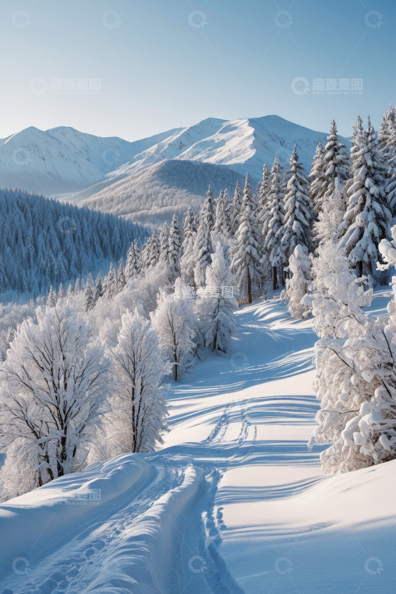 高清大图下载【趣麦麦图】冬日雪山森林雪景风光