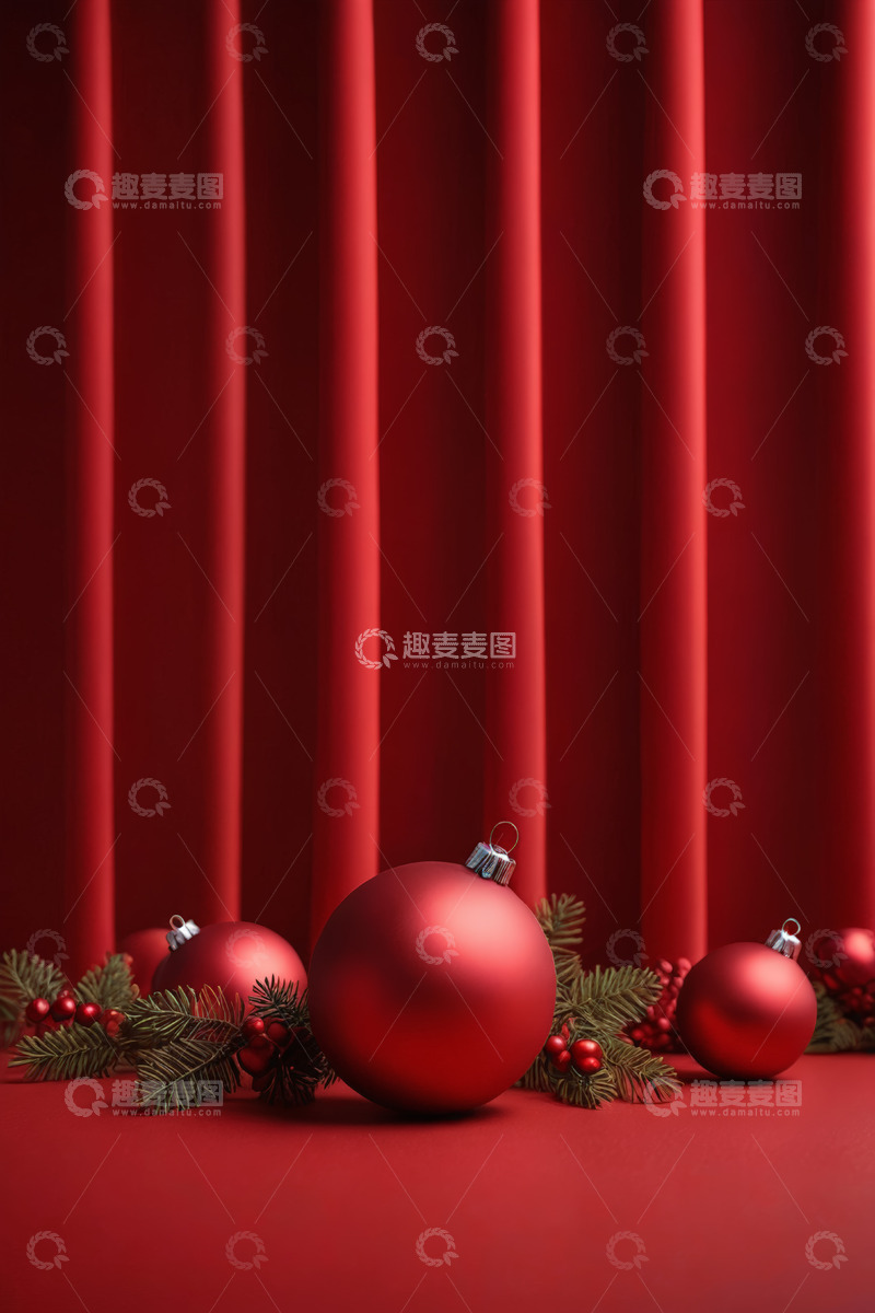 高清大图下载【趣麦麦图】红色背景圣诞装饰球