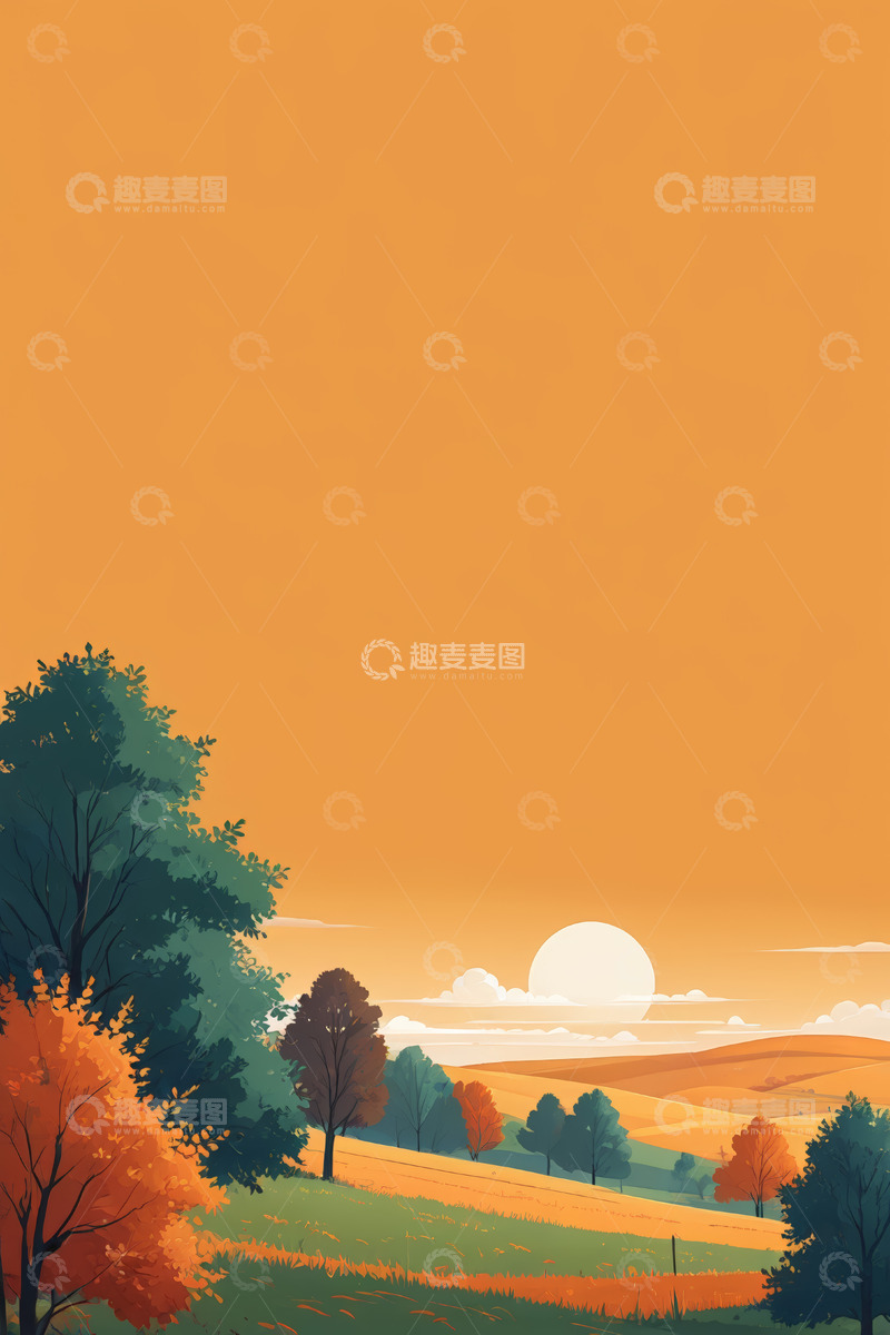 高清大图下载【趣麦麦图】秋日田野夕阳风景