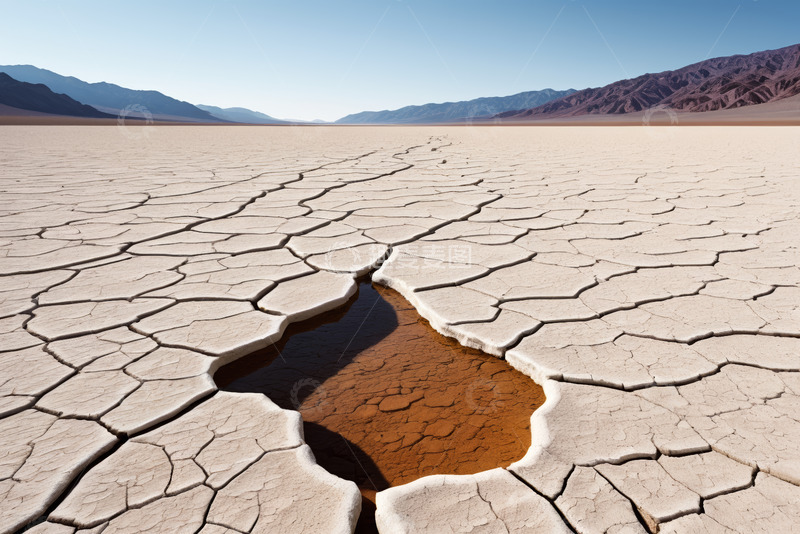 高清大图下载【趣麦麦图】干旱沙漠中的干裂土地与水洼