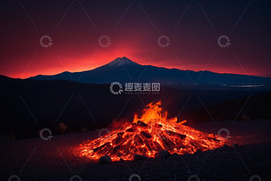 富士山下篝火夜景