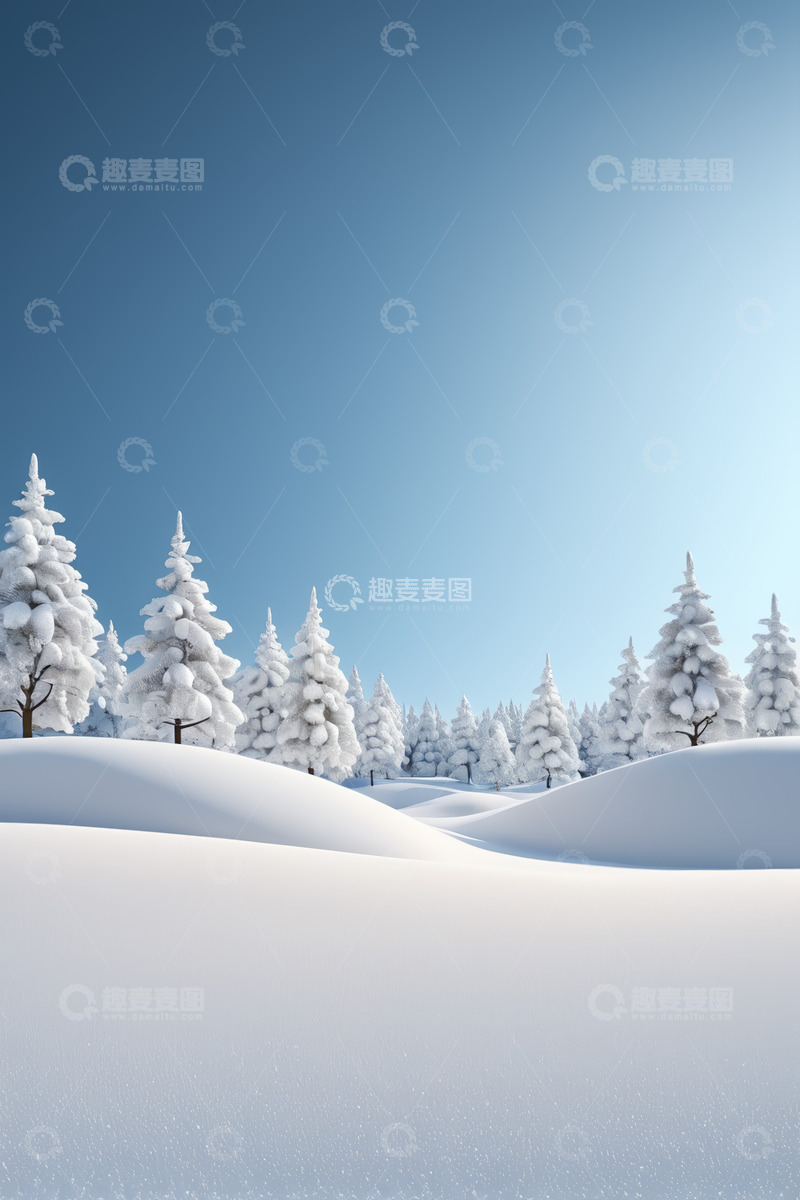 高清大图下载【趣麦麦图】冬日雪景中雪覆盖的松树