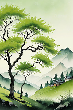 中式山水田园古风场景