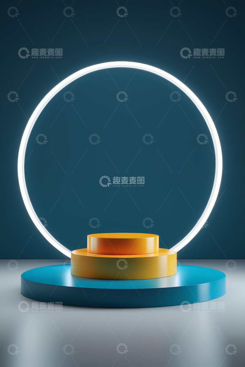 高清大图下载【趣麦麦图】发光圆环下的多层展示台