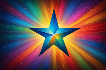 五彩光芒中的蓝色五角星