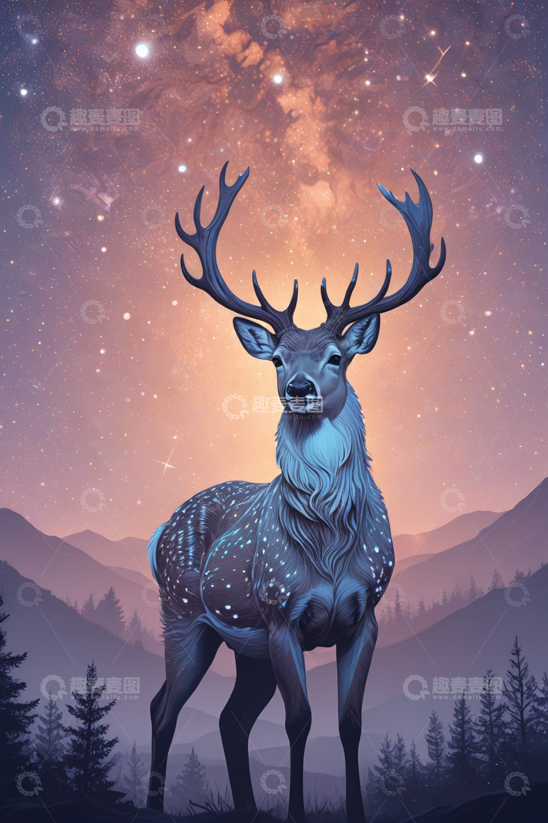 高清大图下载【趣麦麦图】星空下站立的鹿