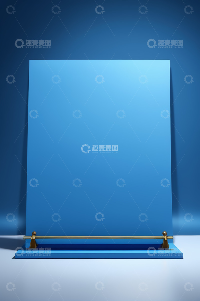 高清大图下载【趣麦麦图】蓝色背景板配金色护栏展示台