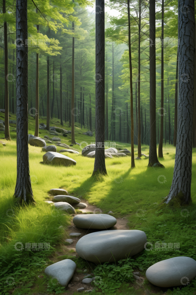 高清大图下载【趣麦麦图】阳光照耀下的森林小径