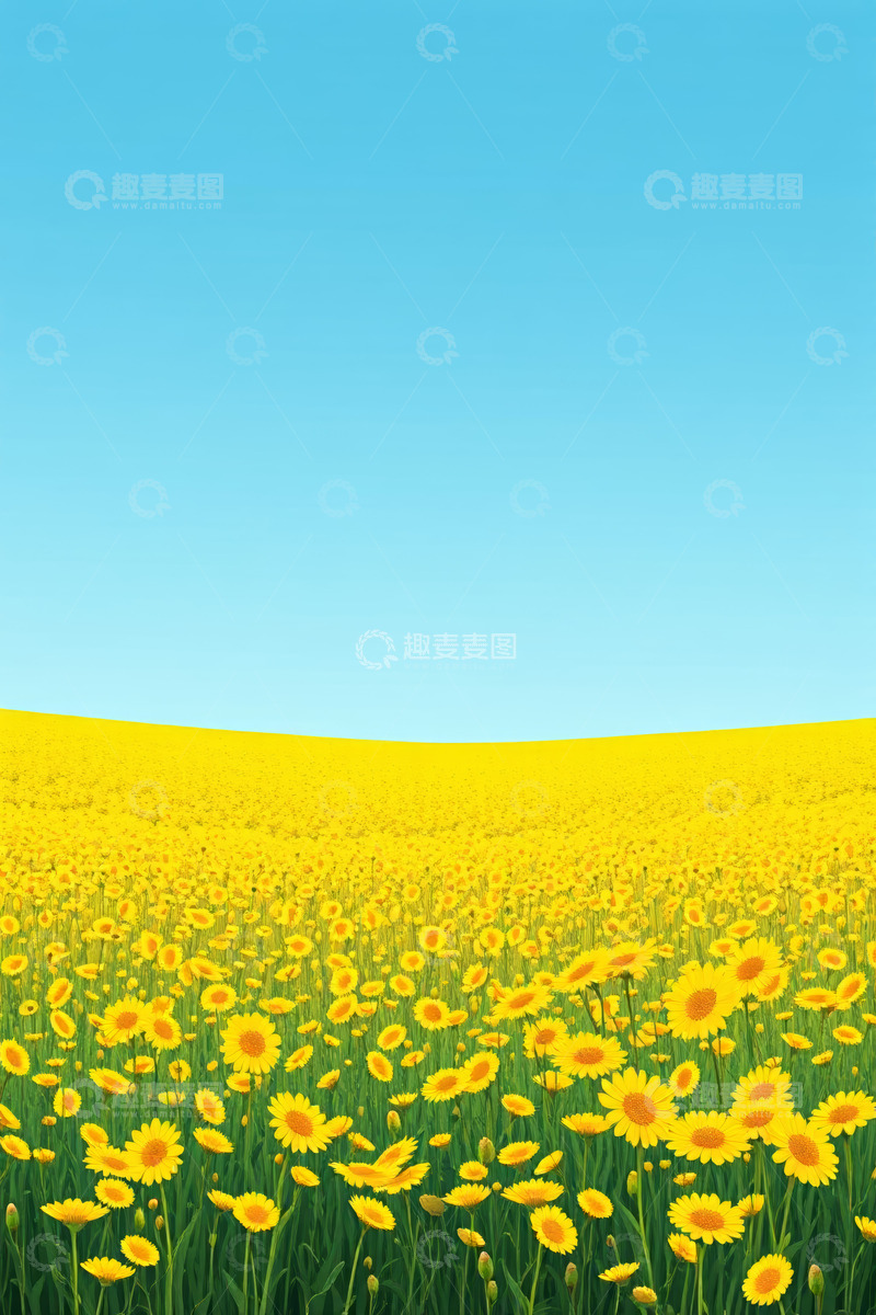 高清大图下载【趣麦麦图】黄色花海与蓝天风景