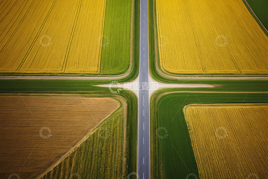 田野间公路交叉俯瞰景象