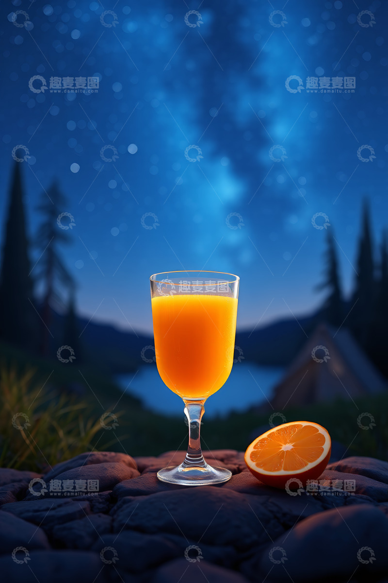 高清大图下载【趣麦麦图】星空下的橙汁与橙子静物