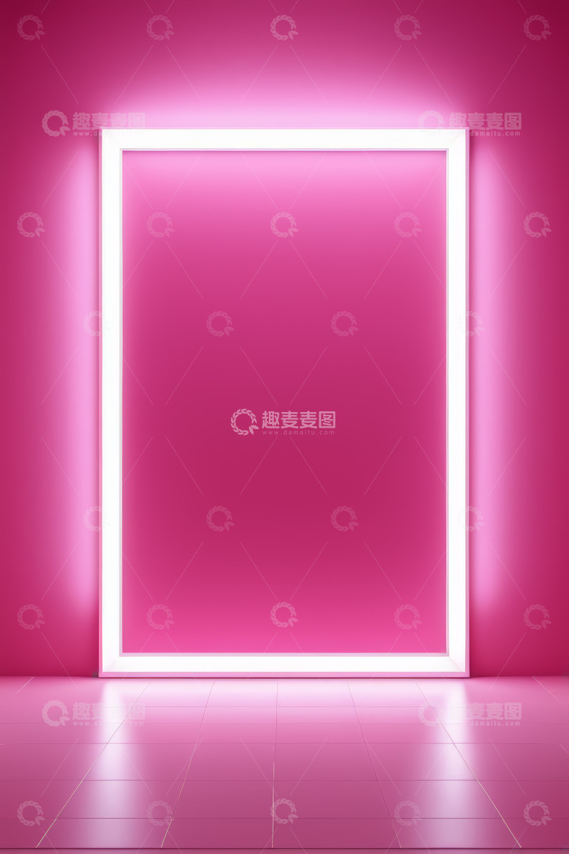 高清大图下载【趣麦麦图】粉色背景发光矩形框架场景