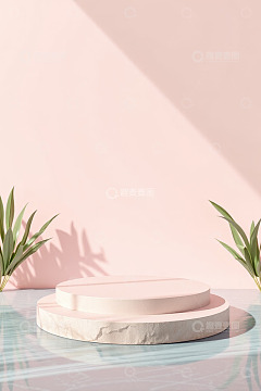 粉色背景圆形展示台场景