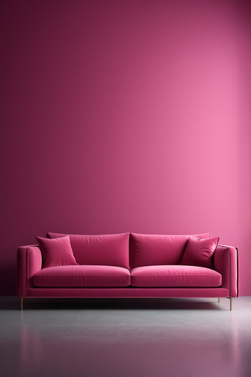 玫红色沙发搭配同色墙面