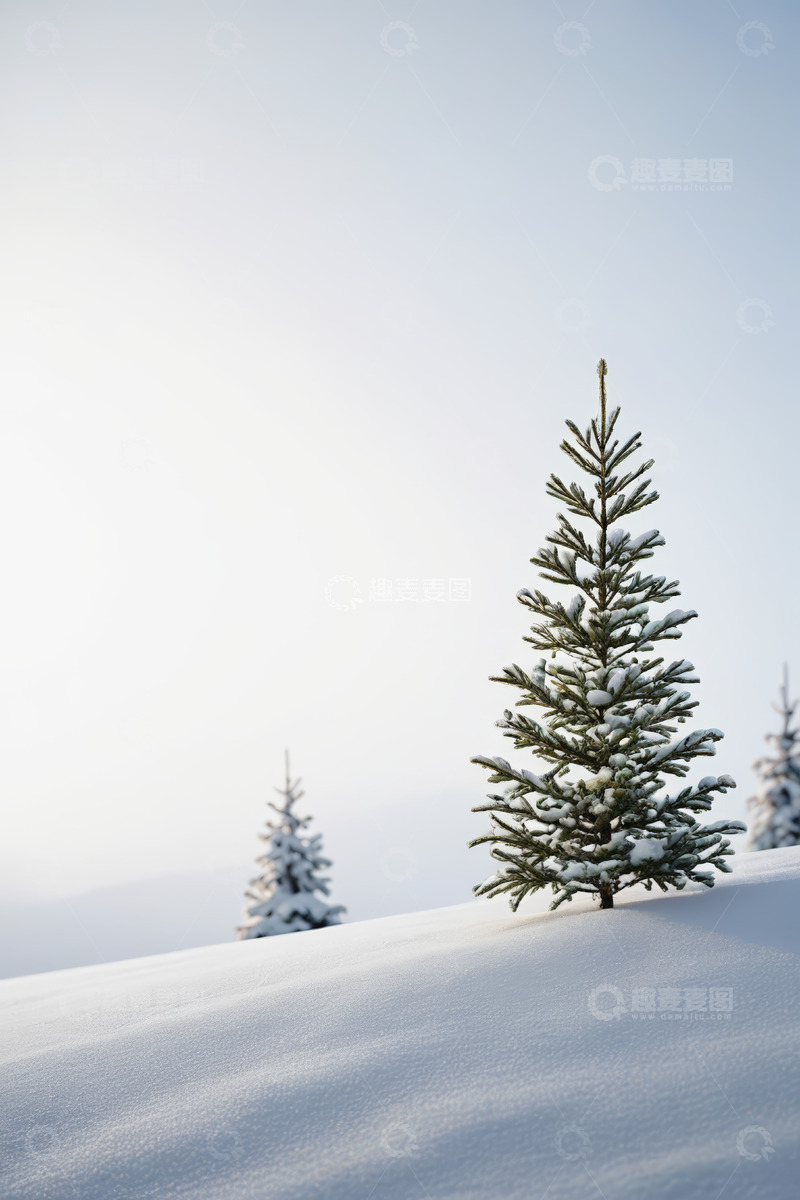 高清大图下载【趣麦麦图】雪覆盖的青松冬日景象