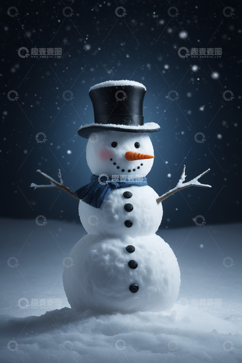 高清大图下载【趣麦麦图】戴帽围巾雪人雪中形象