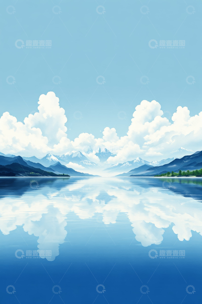 高清大图下载【趣麦麦图】蓝天白云下的山水风景