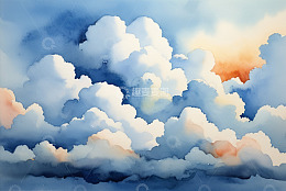 水彩风格天空云朵景象