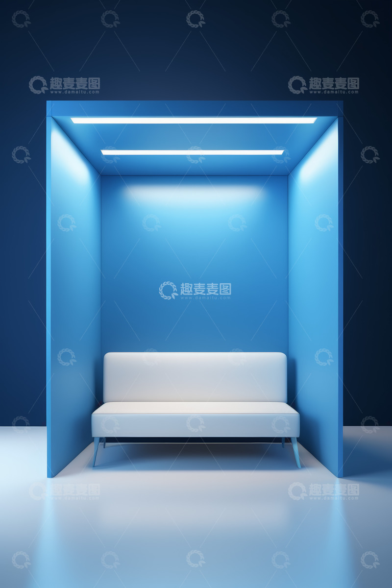 高清大图下载【趣麦麦图】现代室内蓝色空间白色沙发