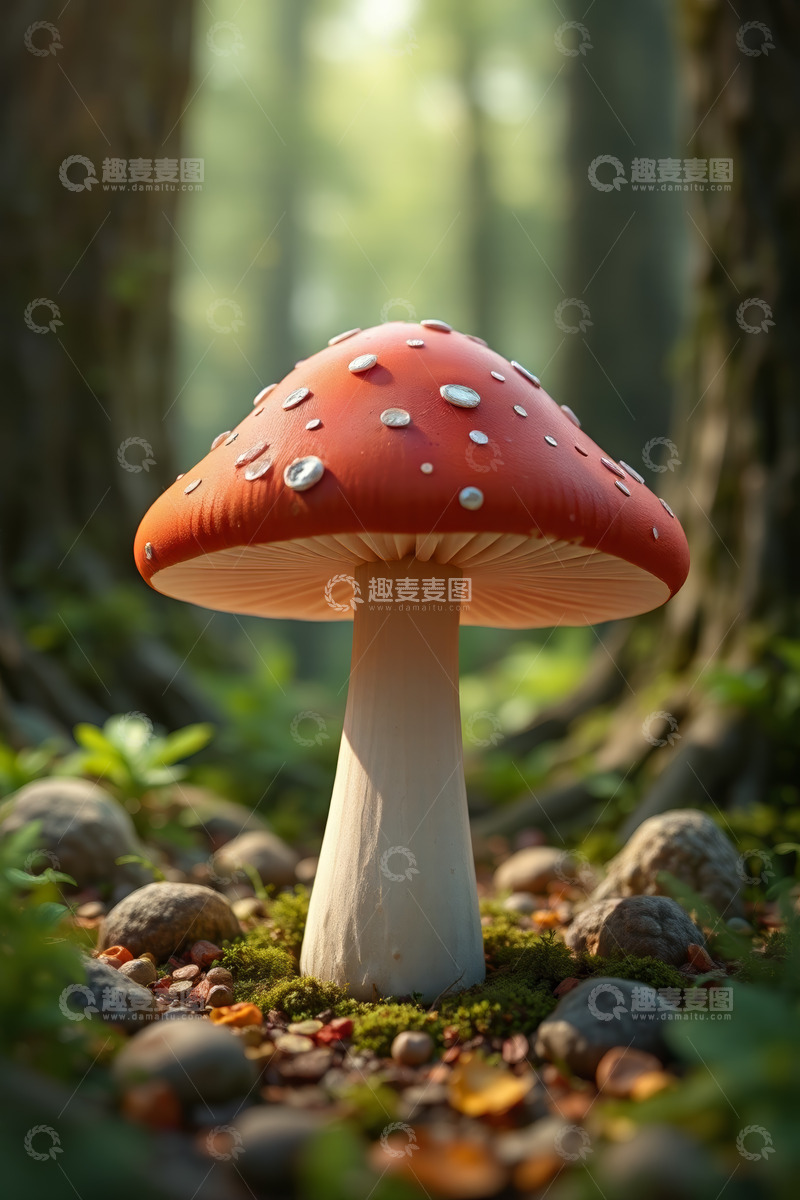 高清大图下载【趣麦麦图】森林中的红色蘑菇特写