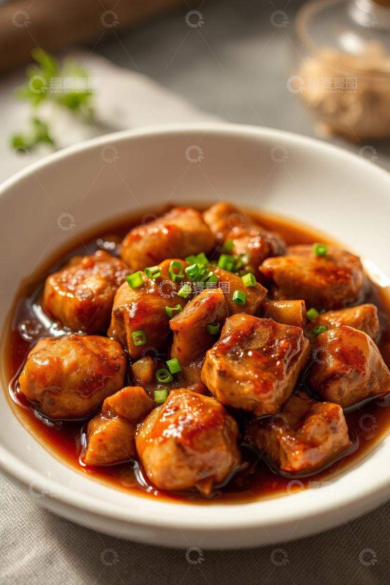 高清大图下载【趣麦麦图】白瓷碗中盛着红烧肉丸菜品