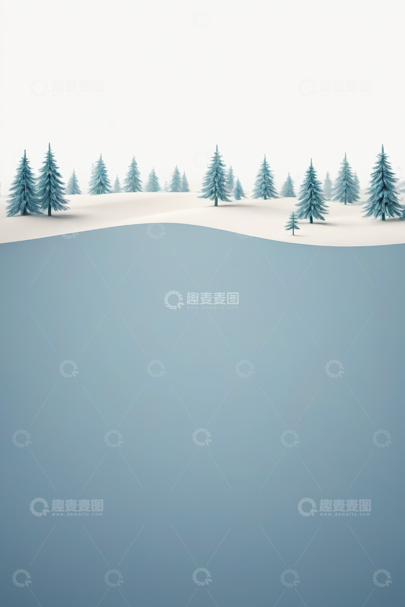 高清大图下载【趣麦麦图】冬季雪景中的松树林