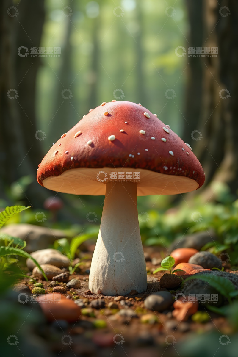 高清大图下载【趣麦麦图】森林中的红色蘑菇特写