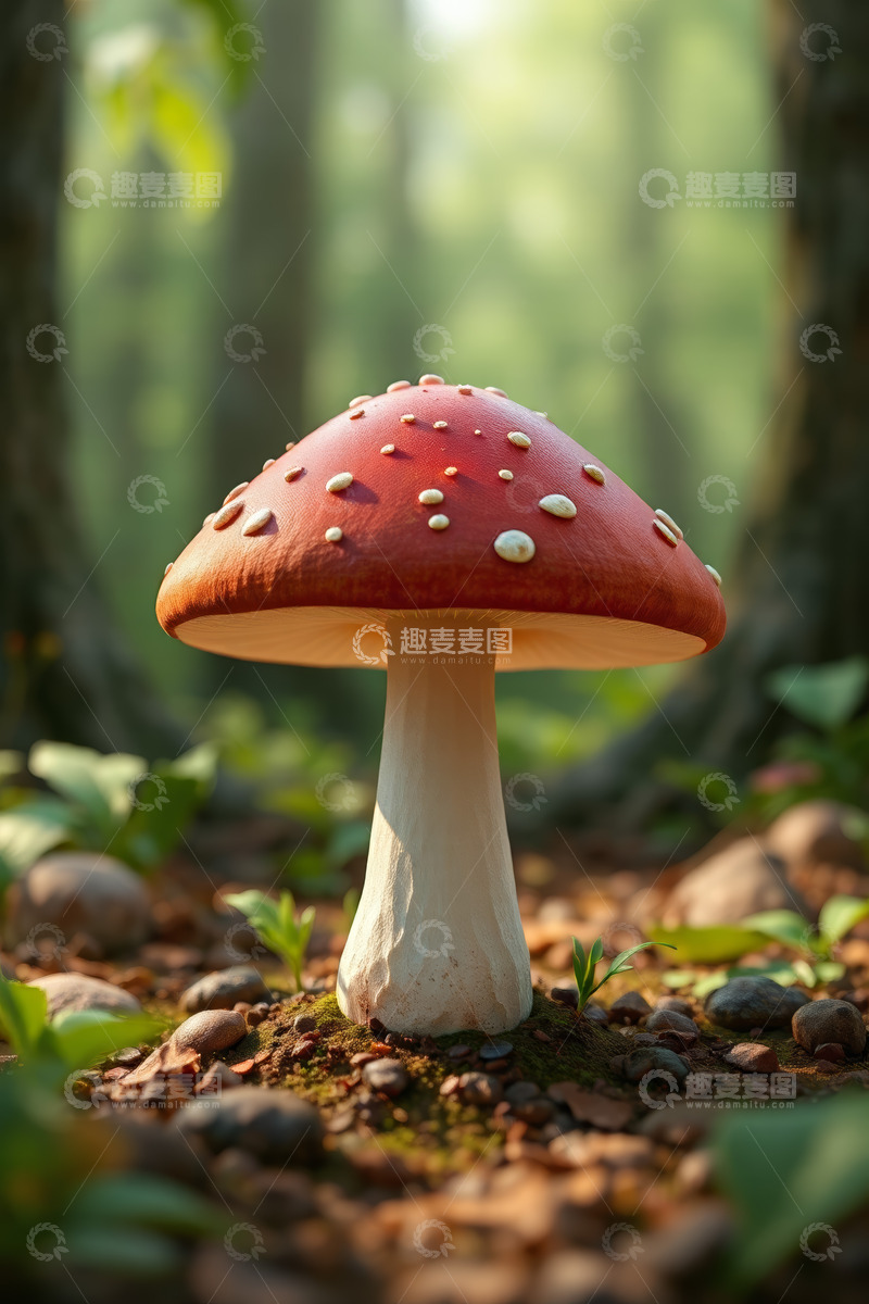 高清大图下载【趣麦麦图】森林中的红色蘑菇特写