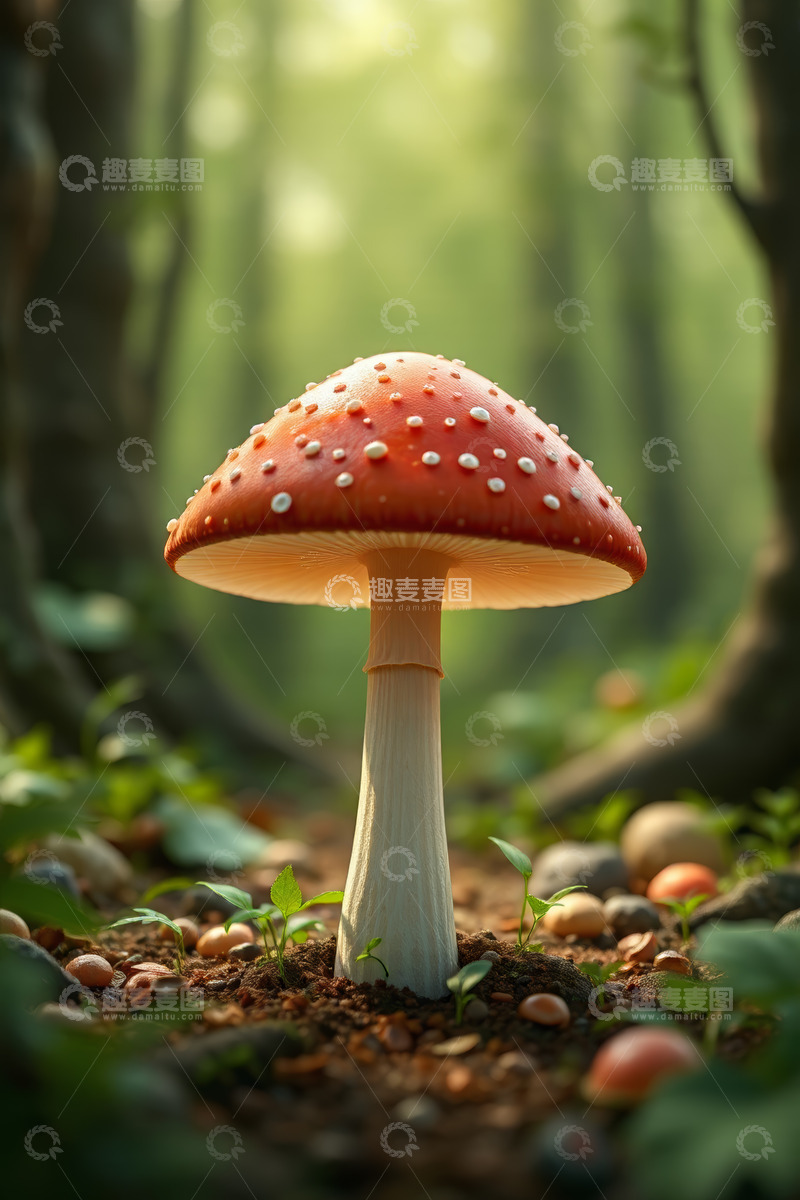 高清大图下载【趣麦麦图】森林中的红色蘑菇特写