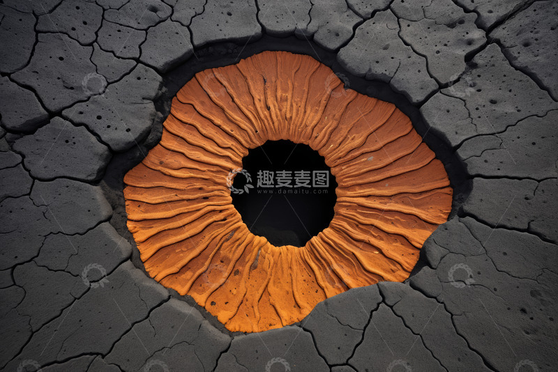 高清大图下载【趣麦麦图】地面裂纹中的橙色孔洞特写