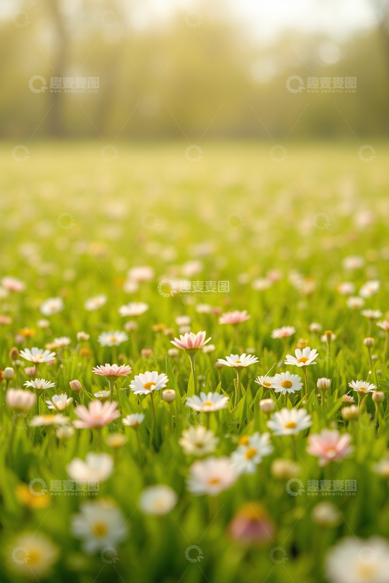 高清大图下载【趣麦麦图】草地盛开的白色粉色小花