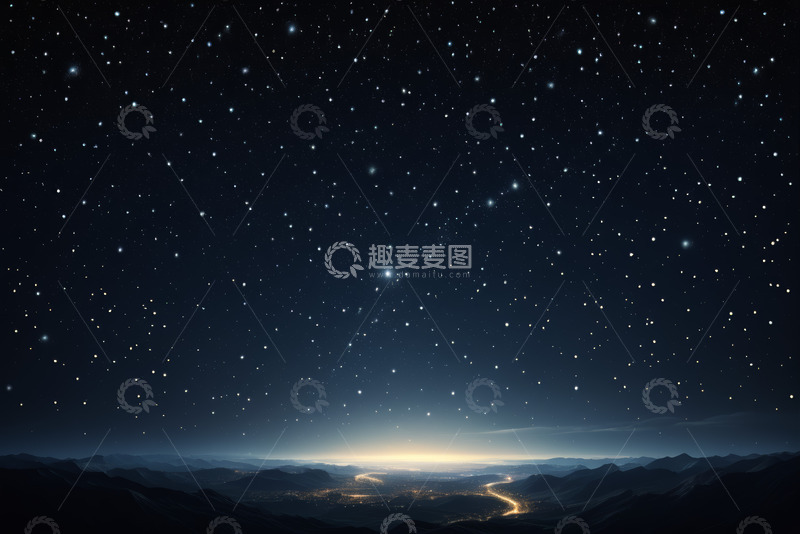 高清大图下载【趣麦麦图】星空下的山脉与远方灯火