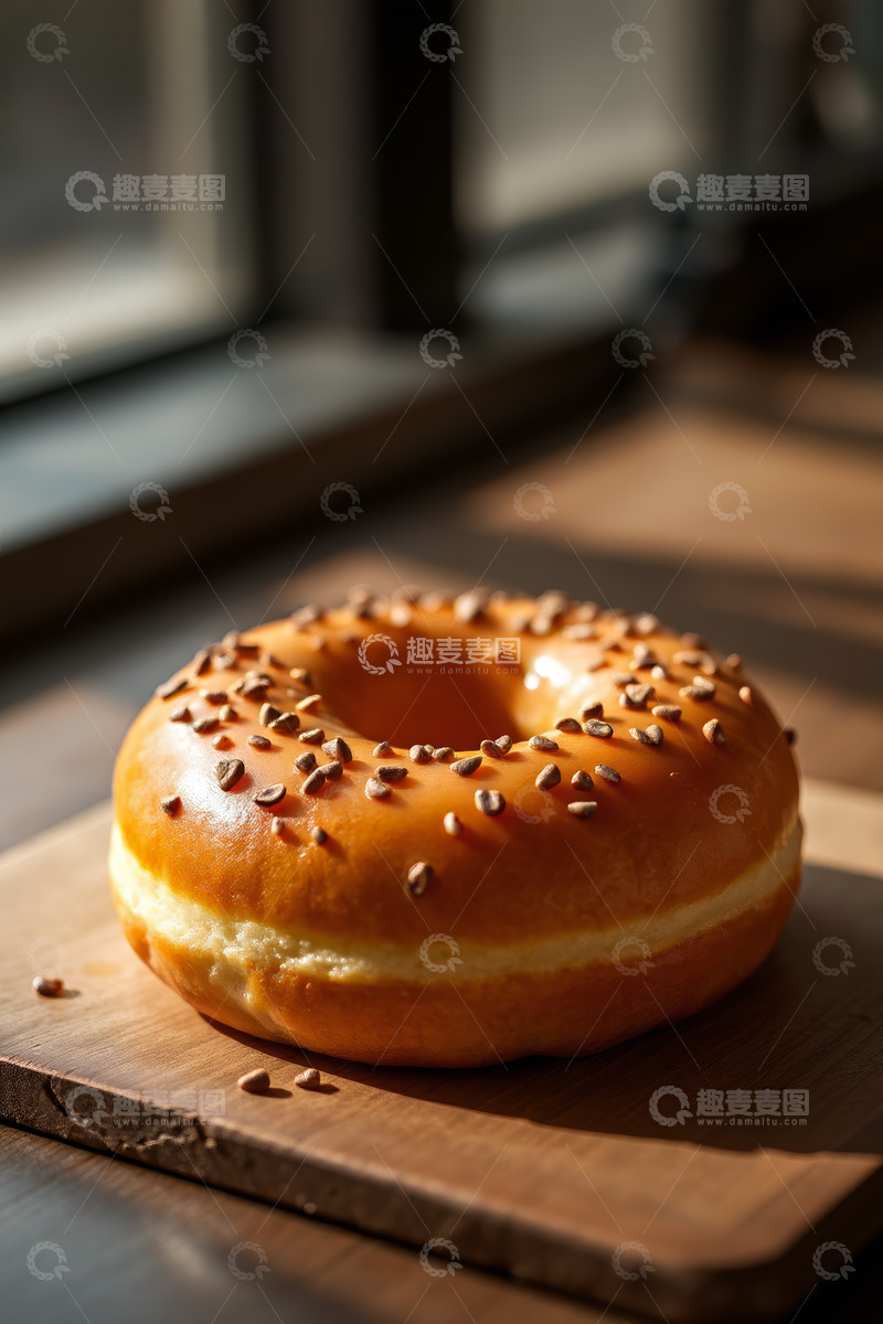 高清大图下载【趣麦麦图】木砧板上的撒籽贝果
