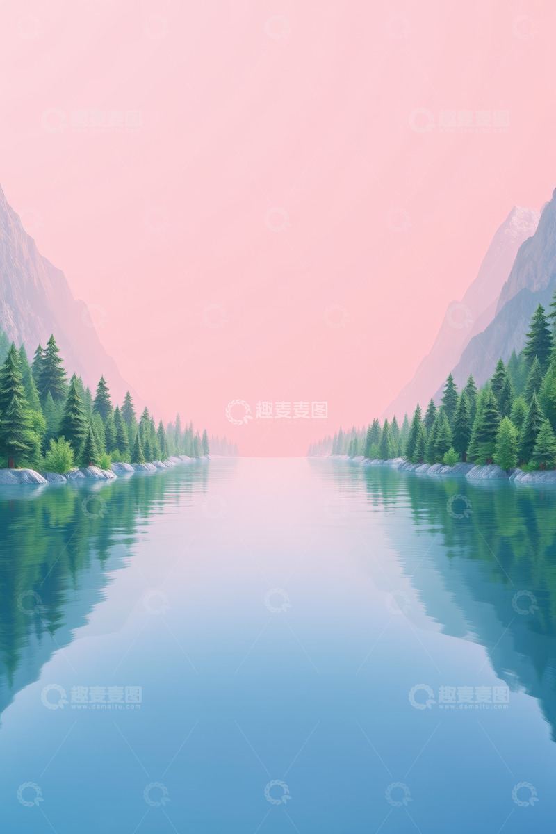 高清大图下载【趣麦麦图】山水间静谧的湖泊风景