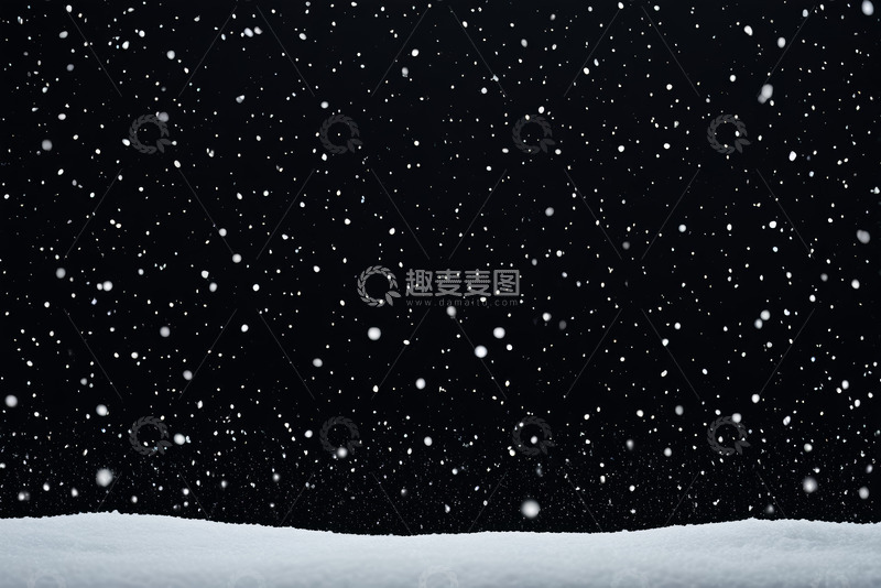 高清大图下载【趣麦麦图】黑夜中飘落的雪花景象
