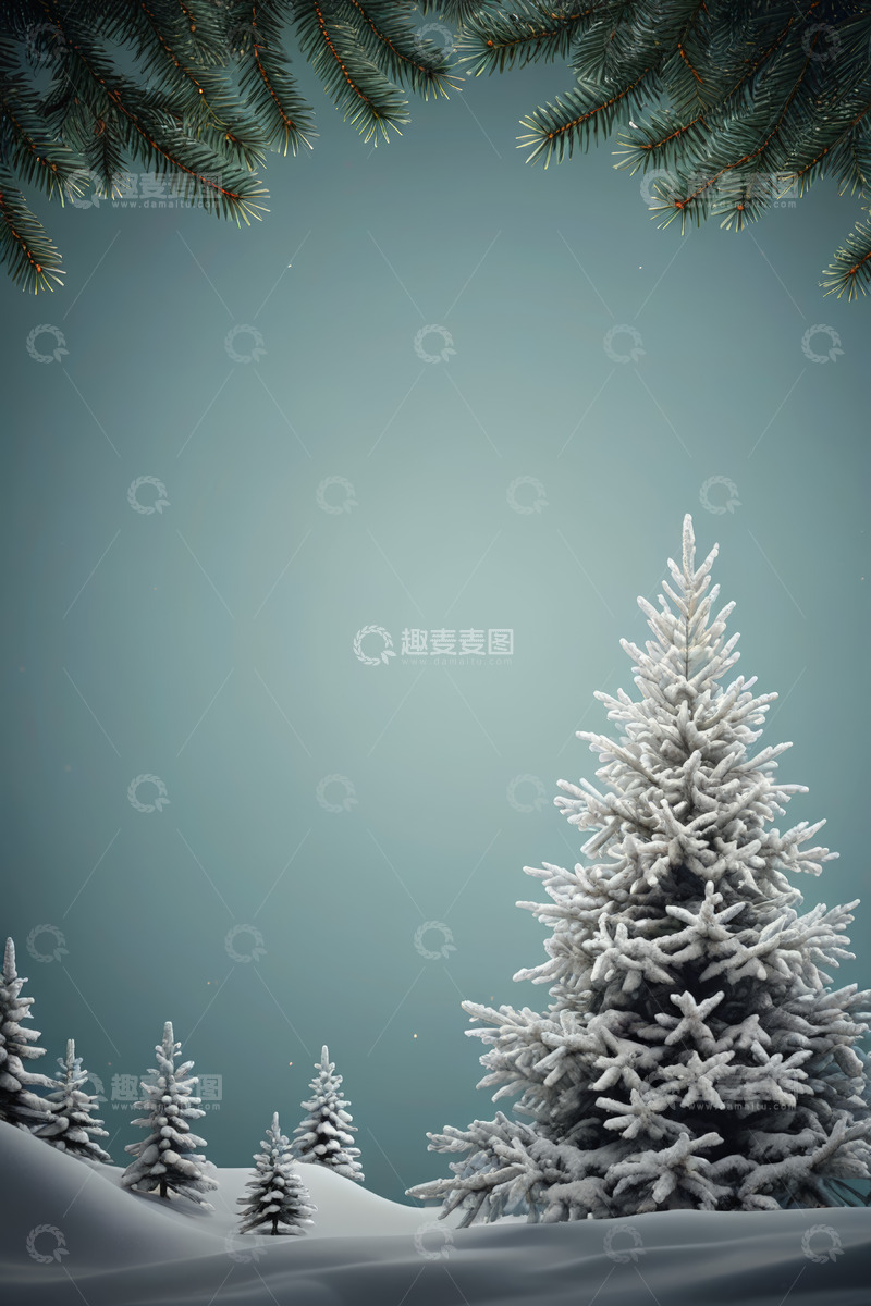 高清大图下载【趣麦麦图】雪景中的雪松树背景