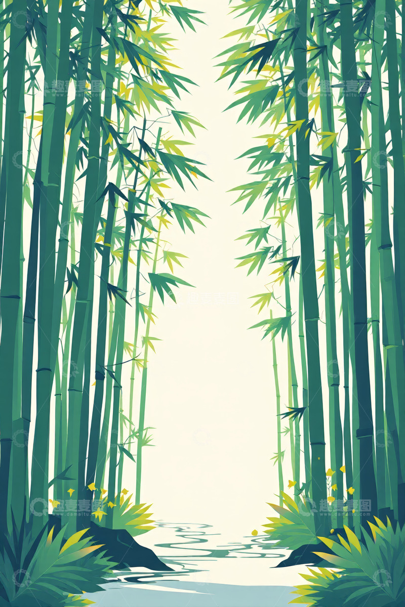 高清大图下载【趣麦麦图】竹林中的自然小径风景