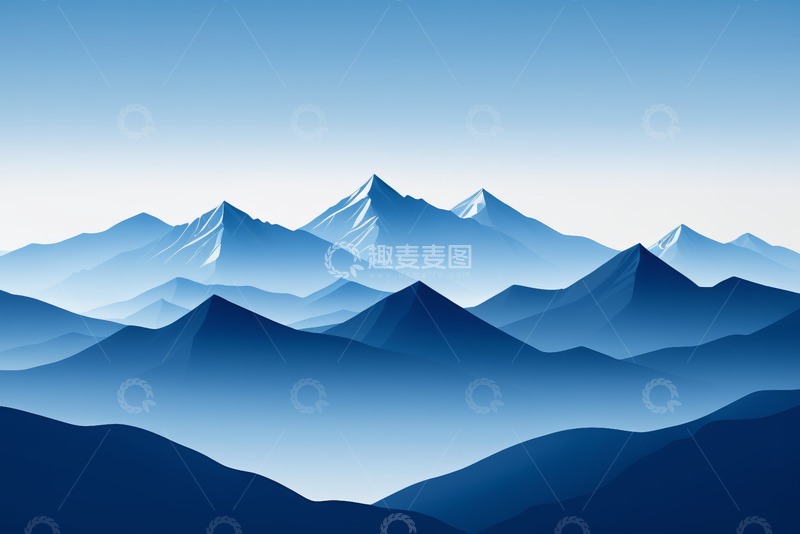 高清大图下载【趣麦麦图】蓝色渐变远山风景