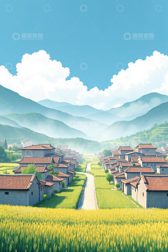 乡村田野与民居风景