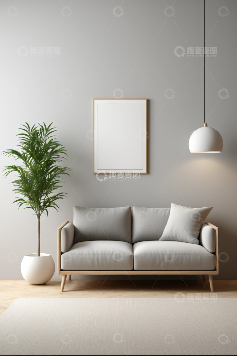 高清大图下载【趣麦麦图】简约客厅沙发绿植装饰场景