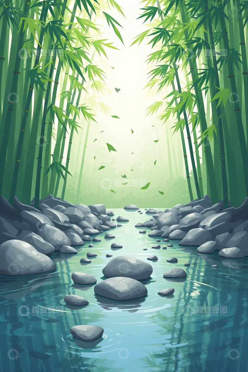 高清大图下载【趣麦麦图】竹林溪流自然风景