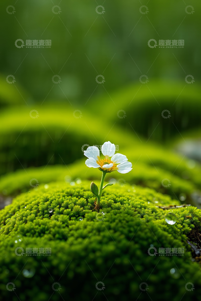 高清大图下载【趣麦麦图】苔藓上绽放的白色小花