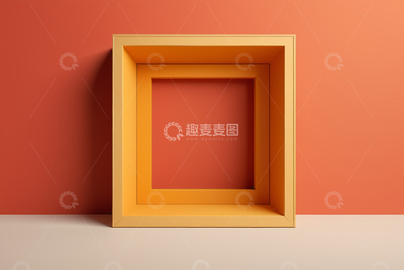 高清大图下载【趣麦麦图】橙色背景前的黄色立体方框